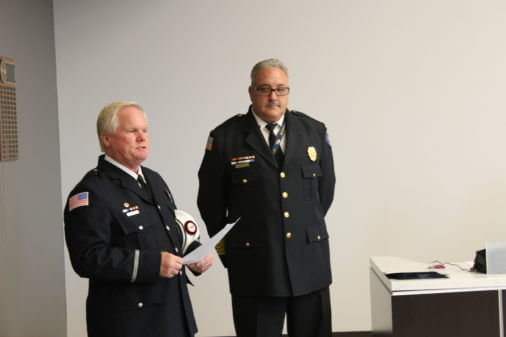 EMS Administrator Lieutenant Mark Duke and Orland Fire Protection District Fire Chief Mike Schofield. Photo courtesy of Steve Neuhaus