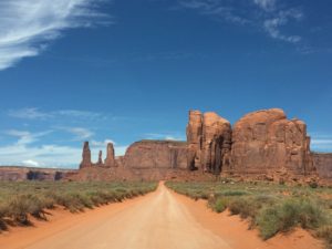 Three sisters on the left and Elephant Butte on the right in Monument Valley. Photo courtesy of Ray Hanania