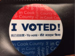 Voting sticker from Chicagoland election. Photo courtesy of Ray Hanania. Vote. Election
