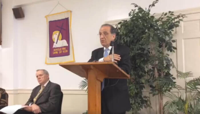 Jim Zogby, President of the Arab American Institute in Washington D.C. leads a discussion April 26, 2017 on the failure of the USCIRF to speak out against religious discrimination against Christians and Muslims in Israel.