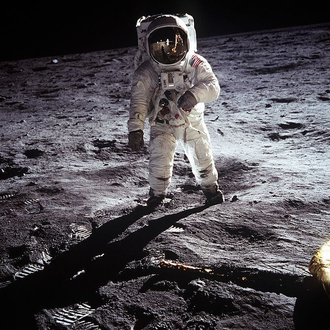 Buzz Aldrin walks on the moon, July 20, 1969