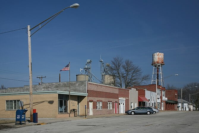 Philo, Illinois, USA. Watertower and post offi...