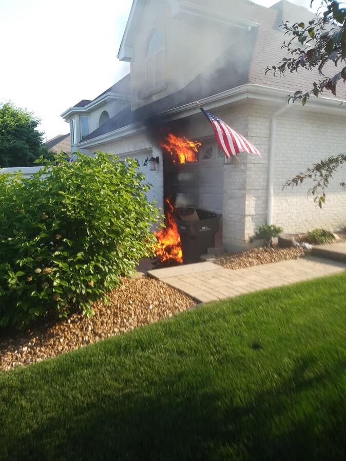 Neighbor alerts 911 about neighbor's garage fire, saving home. Photo courtesy of the Orland Fire Protection District