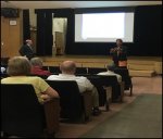Rep. Camille Lilly Sen Don Harmon meet with district residents on balanced budget efforts in Springfield at a community forum hosted in June 2018
