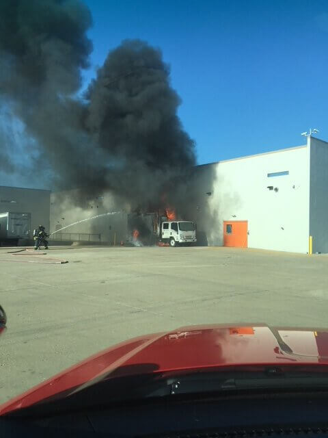 Box truck fire adjacent to the rear entrance of the Walmart Super Center store at 9265 159th Street in Orland Hills. Photo courtesy of the Orland Fire Protection District