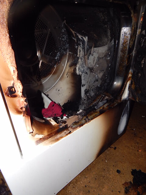 Burned dryer 08-10-18 Dryer Fire 144th Mason Orland Park. Photo courtesy of the Orland Fire Protection District.