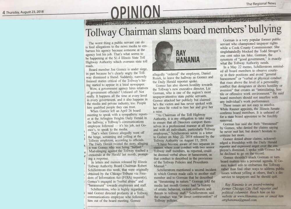 Column published in The Regional News Newspaper August 23, 2018.