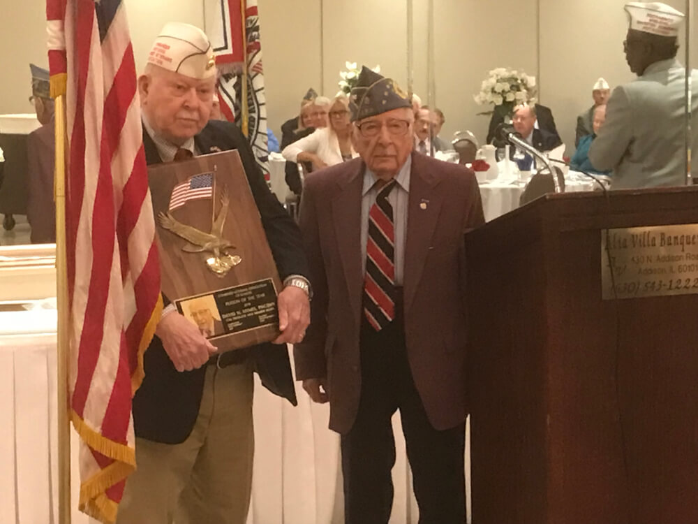 CVA Commander John Bigwood. (Combined Veterans Association) and David Hymes (former National Commander and Illinois Commander of the Jewish War Veterans  from CVA annual installation of officers, in Addison  Illinois 10 14 2018