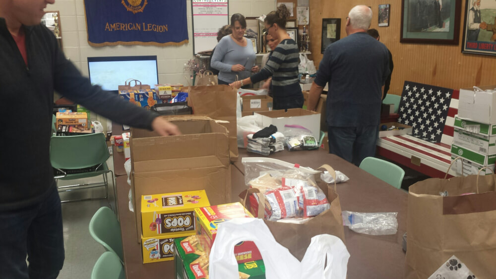 Volunteers ready the Care Packages for Veterans at Park View Christian Church Nov. 4, 2018. The Care Package Collection was organized by the Orland Park Veteran's Commission. Photo courtesy of the Orland Park Veteran's Commissioner.