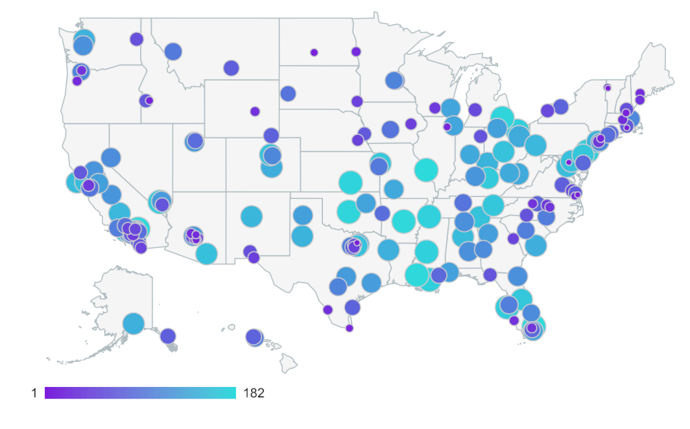 Wallet Hub map of safest cities in American 2018