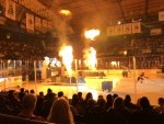 Flames light up the opening of the Wolves Hockey Games at the Allstate Arena in Rosemont. Photo courtesy of Ray Hanania