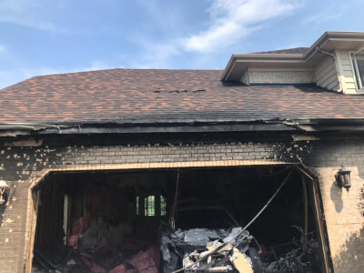 Garage damaged by fire in Orland Park. Photo courtesy of the Orland Fire Protection District