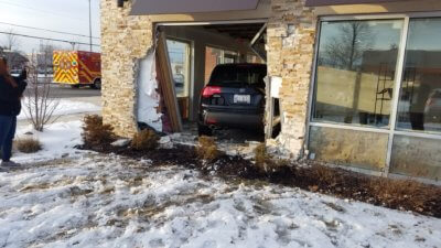 SUV crashes into side of Dunkin Donuts Friday, 4:30 PM Feb. 7, 2020. Photo courtesy of the Orland Fire Protection District