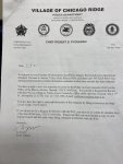 Official FOIA response sheet from the Chicago Ridge Police Department on Laro Kreczmer