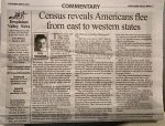 Census shows population fleeing from states overwhelmed with crime, welfare-based taxation and high taxation. Published in the Southwest News Newspaper Group May 5, 2021
