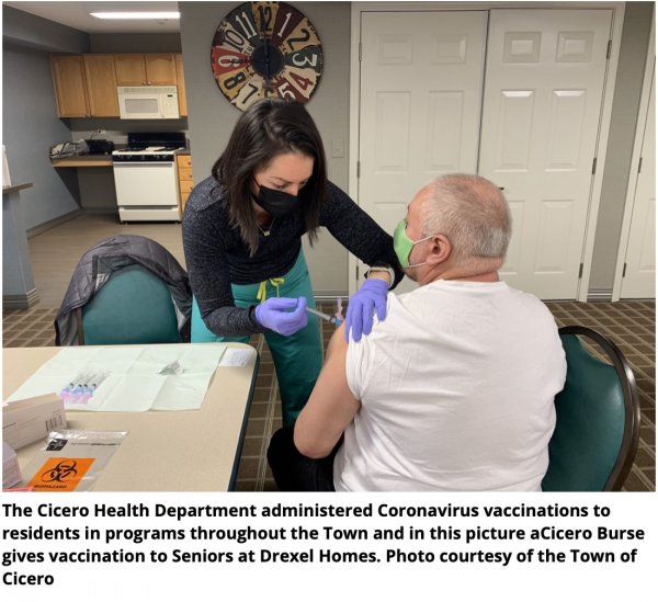 The Cicero Health Department administered COVID vaccinations to all residents and to seniors including to seniors as pictured here at the Drexel homes. Photo courtesy of the Town of Cicero