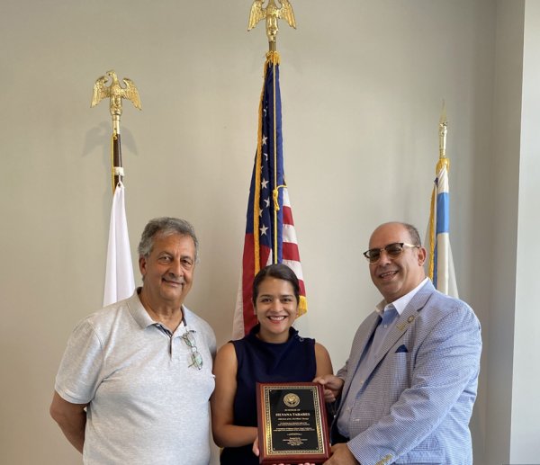 Columnist Ray Hanania poses with Alderwoman Silvana Tabares and Arab American Chamber of COmmerce of Chicago President Hassan Nijem. Sept. 7, 2021. Photo courtesy of Hassan Nijem