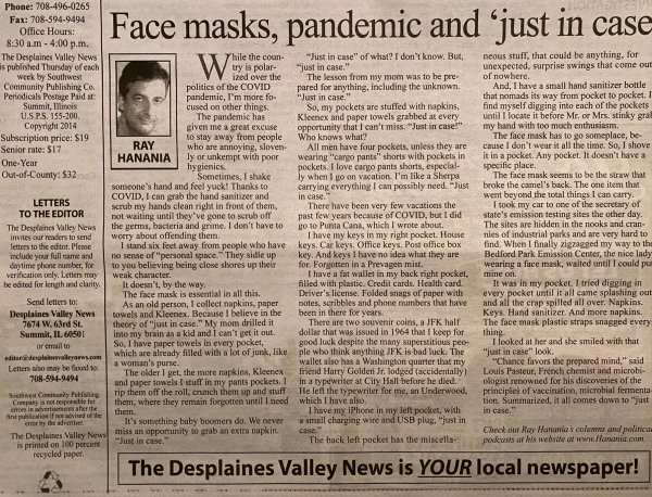 Hanania column Sept. 7, 2021 on the upside and downside of wearing face masks for seniors.