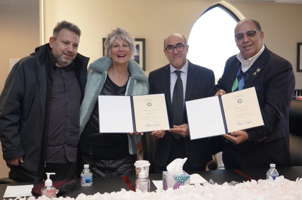 American Arab Chamber of Commerce President Hassan NIjem, Cook County Treasurer Maria Pappas, FMosque Foundation President Oussama Jamal and Chamber Board member Maher Khattab at the Mosque Foundation Tax Refund Workshop Friday Nov. 5, 2021 at the Mosque Foundation in Bridgeview, Illinois