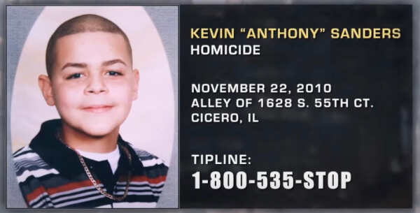 Kevin Sanders, 15, was shot and killed on Nov. 22, 2010. Photo courtesy of Crime Stoppers and the Cicero Police Department