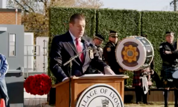 Video of Village of Lyons dedication of Firefighter Memorial