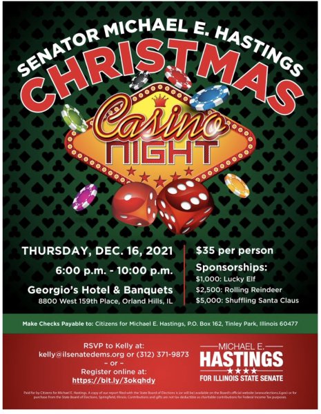 State Senator Michael Hastings Christmas Casino Night Dec. 16, 2021 fundraiser