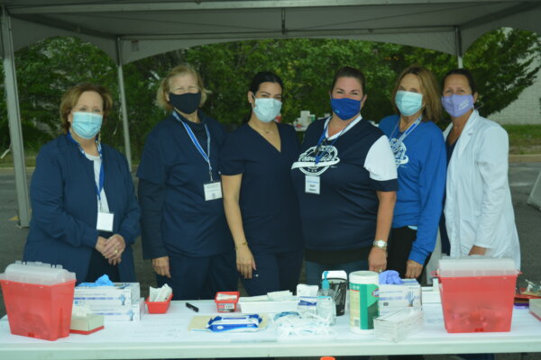 Health staff at Orland Township ready to give flu shots at the 2021 drive-thru clinic. ( photo: Alexandria Shipyor )