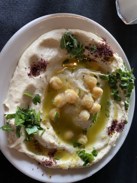 traditional plate of hummus with chick peas and olive oil at Zwar restaurant in Orland park. Photo courtesy of Ray Hanania