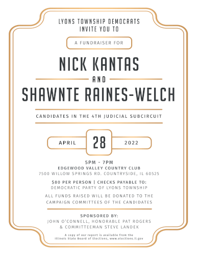 Lyons hosts fundraiser for judicial candidates Raines-Welch and Kantas April 28