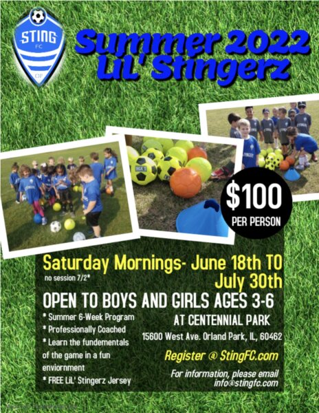 Orland Park Sting FC is VERY EXCITED to announce that we will be hosting a Summer Session of the Lil Stingerz Program!. www.oyaboys.org