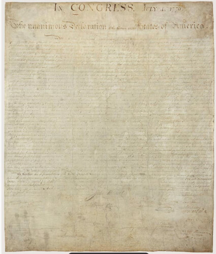 US Declaration of Independence, courtesy of the US Government. Archives.gov