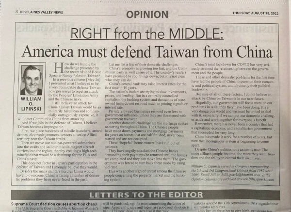 Right from the Middle: America must stand up to China and defend Taiwan