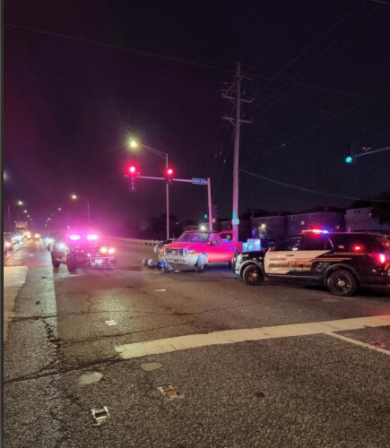 Bridgeview Police shut down a stretch of 79th Street between Roberts Road and 78th Avenue on Wednesday  night August 17 , 2022 after a pickup truck and motorcycle collided.
