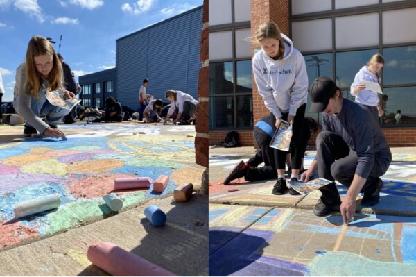 Consolidated High School District 230 Sandburg High School once again kicks off Art-ober with Chalkfest, a large chalk mural that all students from all art classes contribute to in some way.  Photo courtesy of District 230