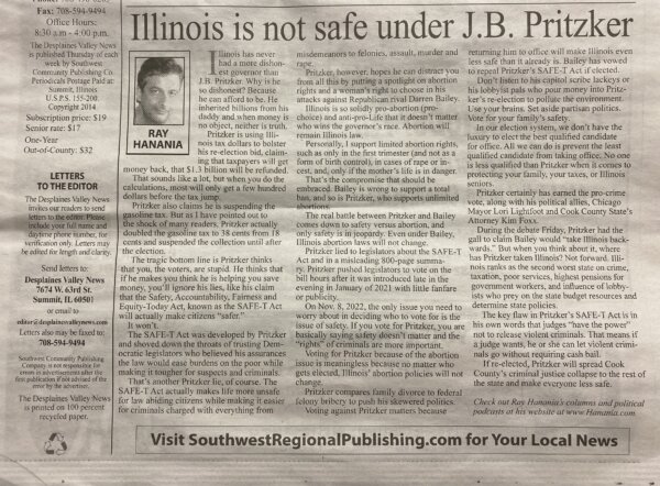 Illinois not safe under Pritzker. Ray Hanania column