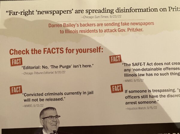 Misleading campaign mailer sent by Illinois Gov. J.B. Pritzker which twists the issues of crime and avoids addressing the failings of the Safe-T Act