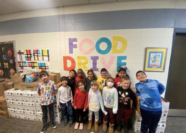 Prairie School students with items collected during their Holiday Food Drive (Photo: Claribel Rocha, Prairie School). Photo courtesy of Orland Township