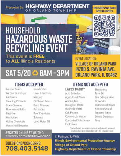 Highway Commissioner Rubino to bring Household Hazardous Waste recycling event to Orland Park  