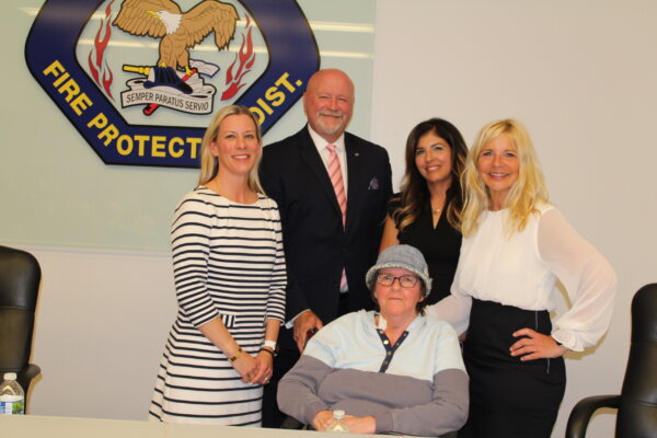 Orland Fire Protection District Trustees Beth Damas Kaspar, John Brudnak, Jayne Schirmacher (seated), Angela Greenfield and Tina Zekich at May 23, 2023 board meeting