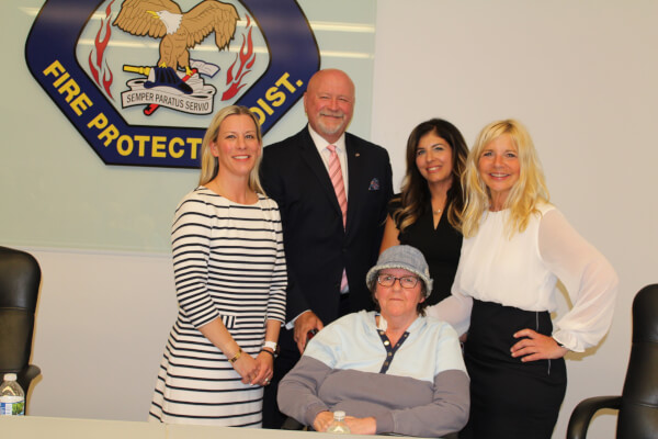 Orland Fire Protection District Trustees Beth Damas Kaspar, John Brudnak, Jayne Schirmacher (seated), Angela Greenfield and Tina Zekich at May 23, 2023 board meeting
