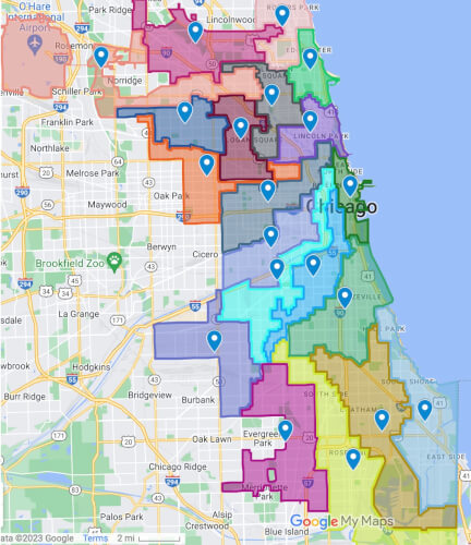 the proposed map of the Chicago School Board Districts released by Illinois Senate Democrats. Courtesy of the CHicago GOP