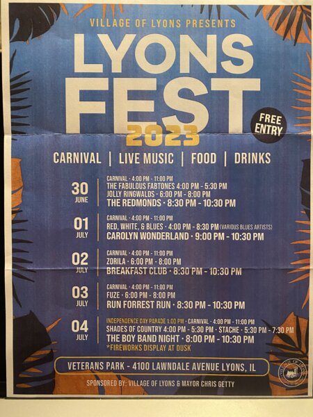 LyonsFest 2023 will take place from Friday, June 30 - Tuesday, July 4 at Veterans Park in Lyons.There will be carnival rides and games, live music, food, drinks, art/craft vendors, and more.

The fest will be open each day from 4 PM - 11 PM and entry is free.