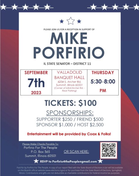 STate Sen. Mike Porfirio Fundraiser Sept 7, 2023