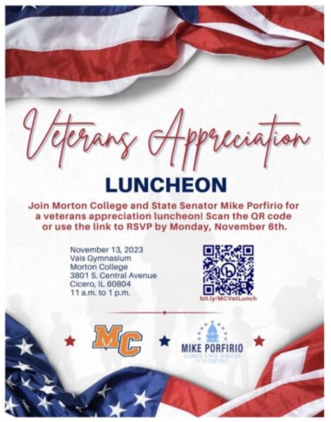 Senator Mike Porfirio hosts a Veterans Appreciation Luncheon at Morton College, Monday Nov. 13, 2023