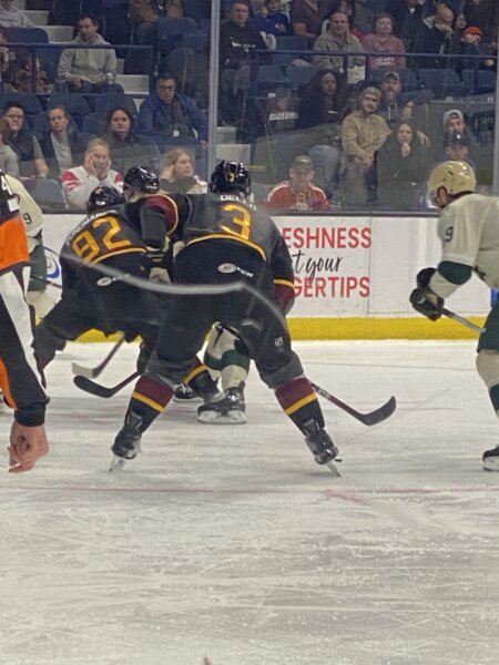 The Chicago Wolves rallied to defeat  the Iowa Wild 4-3 in overtime Sunday Feb. 25, 2024 at Allstate Arena. The Wild led the game 3 to 0 going in to the 2nd period, but the Wolves rallied and tied in the 3rd period forcing the 5 minute sudden death overtime.
