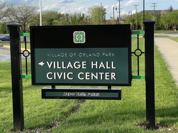 One of two new Orland Park village signs with Pekau's name on it. Photo courtesy of Ray Hanania