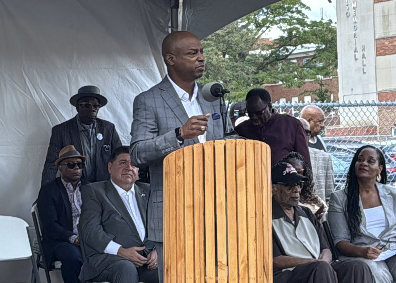Illinois House Speaker Emanuel "Chris" Welch speaking at a West Side affordable housing dedication