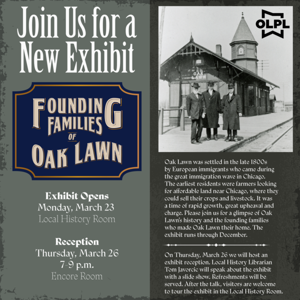 Founding families of Oak Lawn Public Library event March 2026
