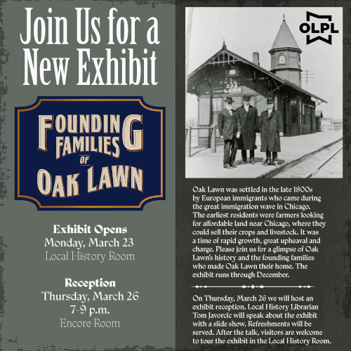 Founding families of Oak Lawn Public Library event March 2026