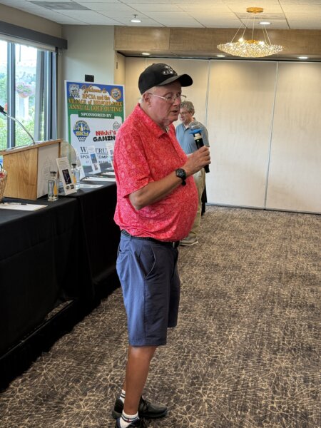 Bedford Park Mayor Brady addresses business golf outing, August 5, 2026. Photo courtesy of Bedford Park